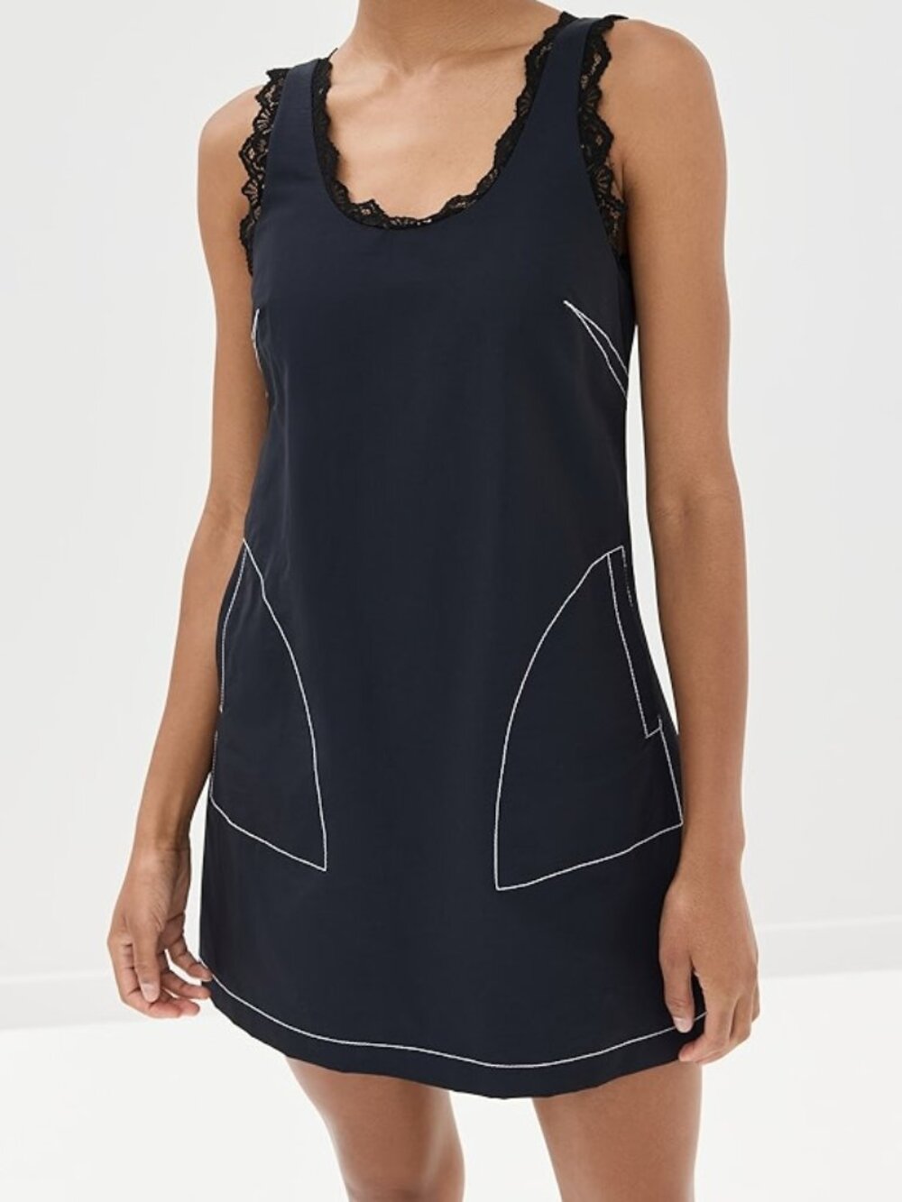 SIMKHAI Kait Mini Dress Black Lace-Trim Mini Dress with Contrast Stitching